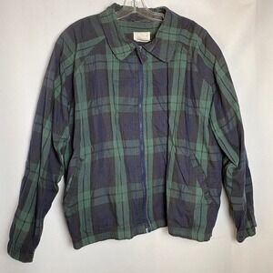 Vintage Duffel Sportswear Plaid Full Zip Bomber Jacket Green Navy XL Zip Front